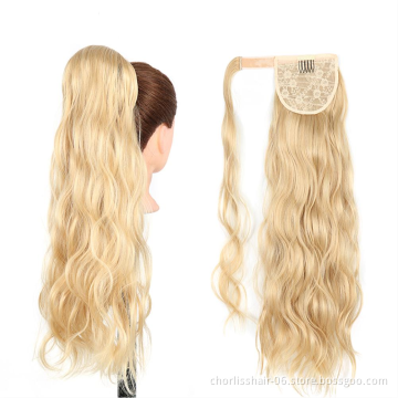 Hot Sale Product Top Quality 24 Inch Natural Color Water Wave Wrap Around Ponytail Attachment Perruque Synthetic Hair Extension